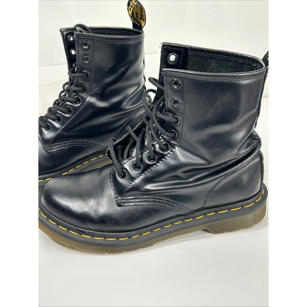 Doc Dr. Martens 11821 Black Leather Combat Boots Shoes Lace Up Women’s Sz 7 - Picture 7 of 13